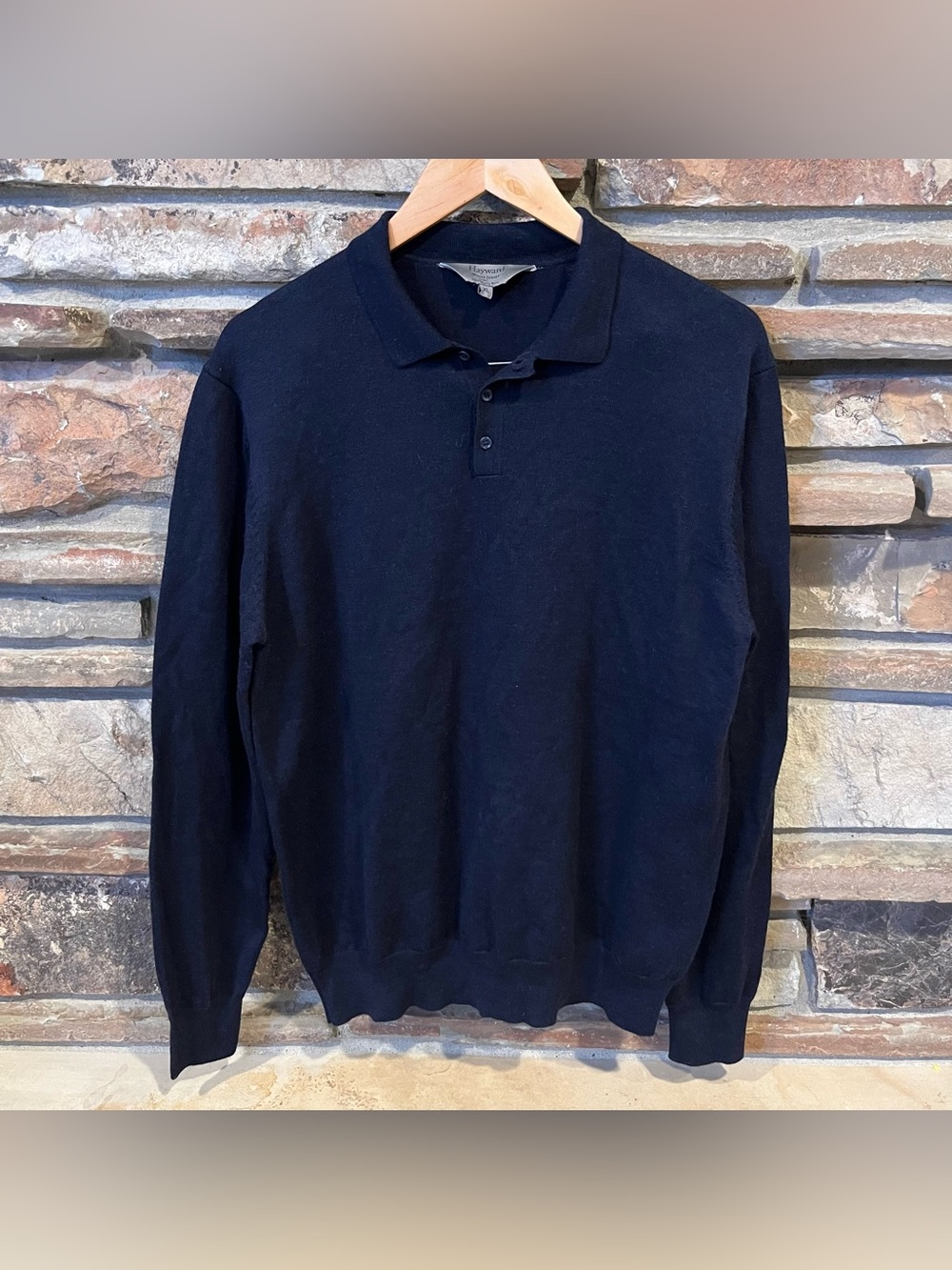 Hayward Merino Wool Long Sleeve Slim Fit Polo Sweater in Navy